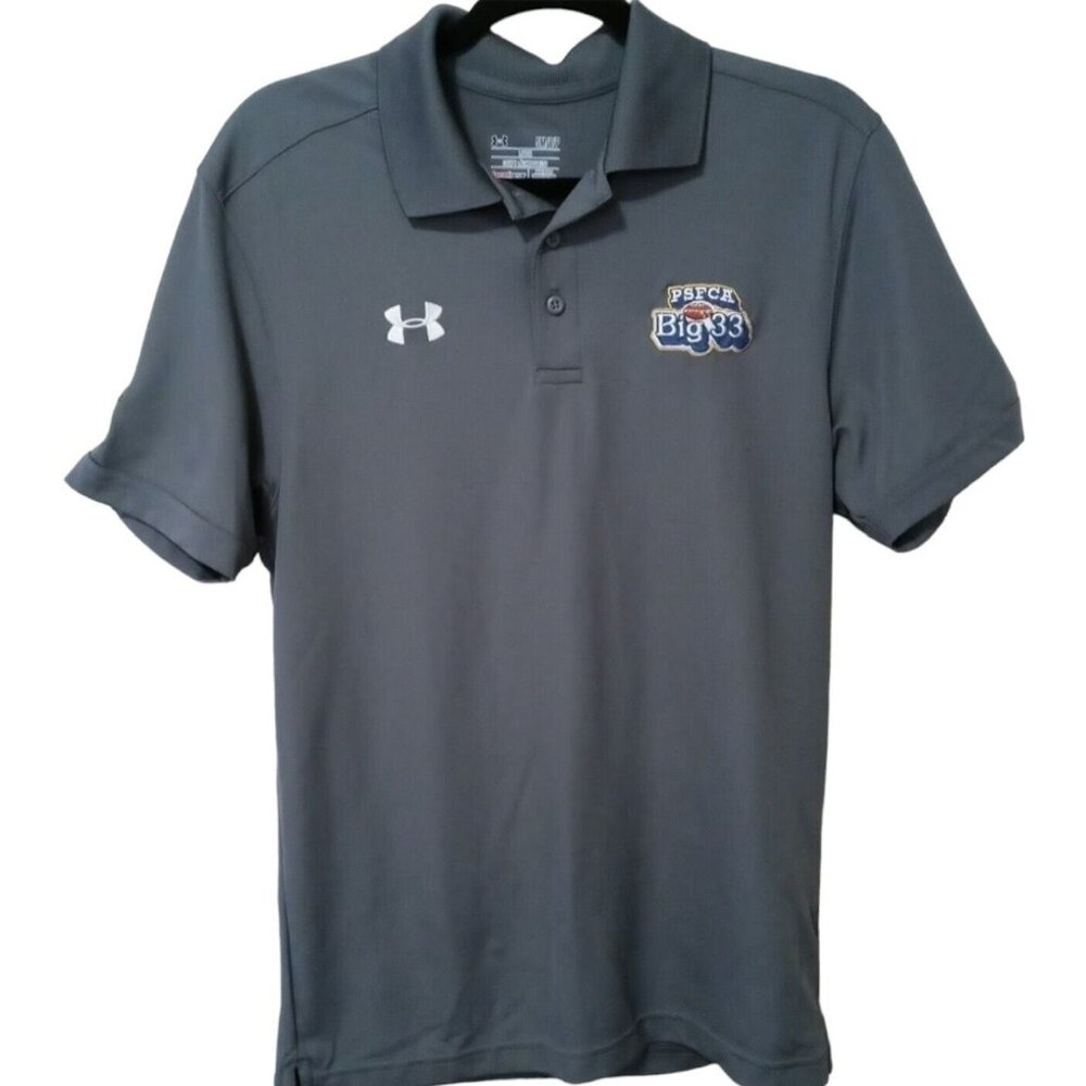 Under Armour HeatGear PSFCA Big 33 Grey Polo Shirt S Loose Fit Embroidered Logo